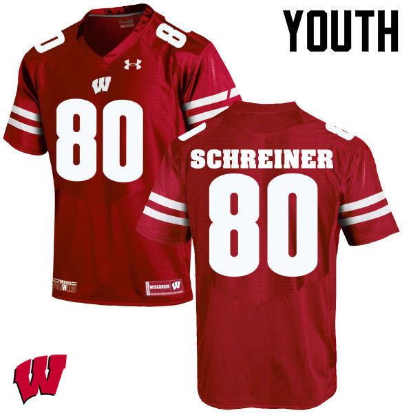 Wisconsin Badgers Youth #80 Dave Schreiner NCAA Under Armour Authentic Red College Stitched Football Jersey RS40J58ES